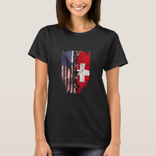American Grown Swiss Roots USA Switzerland Flag T-shirt (Voorkant)