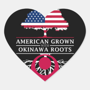 American Grown with Okinawa Roots Japan Design Hart Sticker
