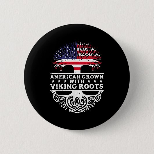 American Grown With Viking Roots Us Flag Tree Men  Ronde Button 5,7 Cm (Voorkant)