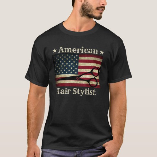 American Hair Stylist  Shears Tools American Flag  T-shirt (Voorkant)