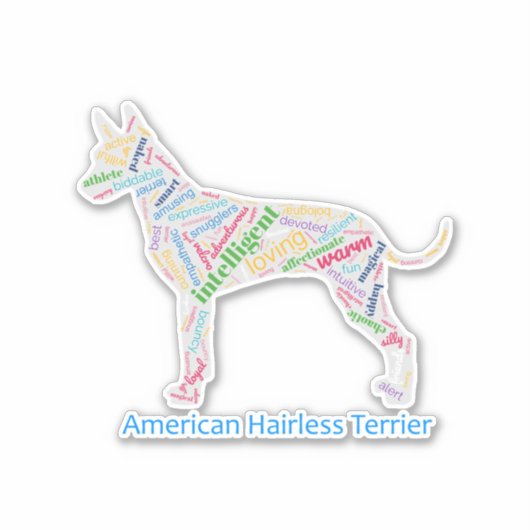 American Hairless Terrier Word Cloud Vinyl Sticker (Voorkant)