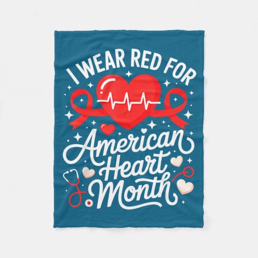 American Heart Disease Awareness Month Ribbon Red  Fleece Deken (Voorkant)
