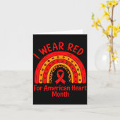 American Heart Disease Awareness Month Ribbon Red  Kaart (Gele Bloem)