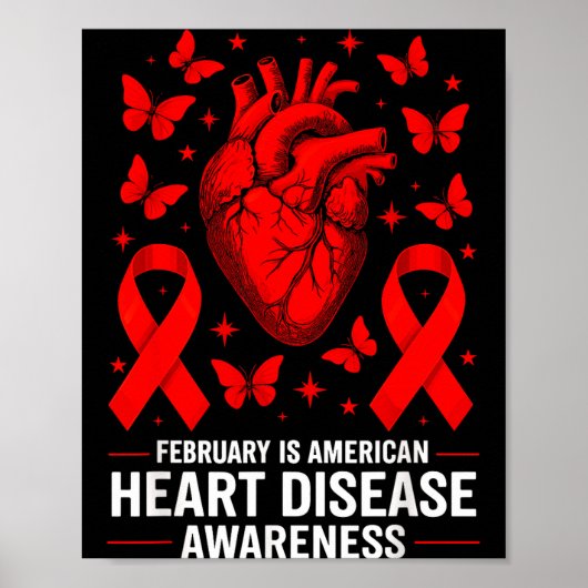American Heart Disease Awareness Month Ribbon Red Poster (Voorkant)