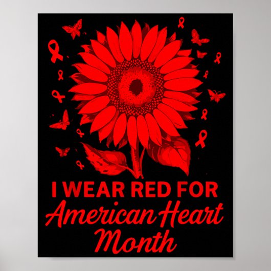 American Heart Disease Awareness Month Ribbon Red  Poster (Voorkant)