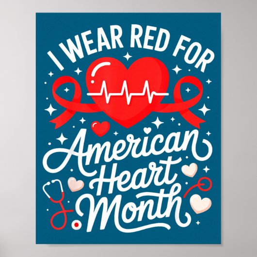 American Heart Disease Awareness Month Ribbon Red Poster (Voorkant)