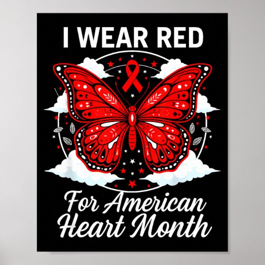 American Heart Disease Awareness Month Ribbon Red  Poster (Voorkant)