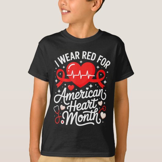 American Heart Disease Awareness Month Ribbon Red  T-shirt (Voorkant)