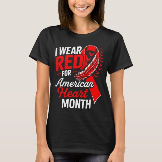 American Heart Disease Awareness Month Ribbon Red  T-shirt (Voorkant)