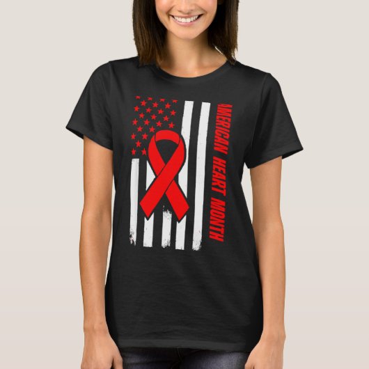 American Heart Disease Awareness Month Ribbon Red  T-shirt (Voorkant)