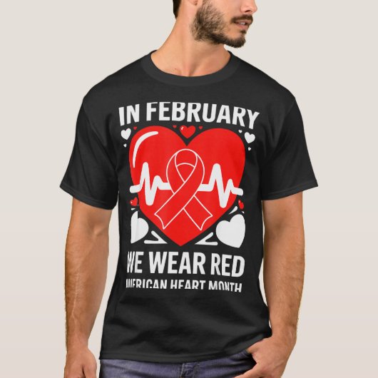 American Heart Disease Awareness Month Ribbon Red T-shirt (Voorkant)