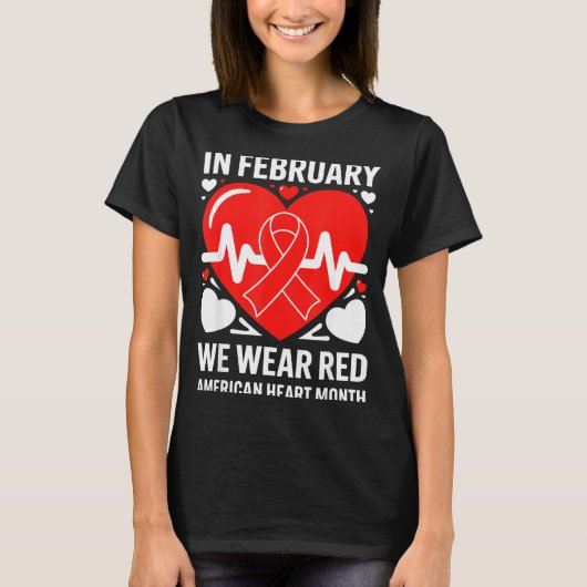 American Heart Disease Awareness Month Ribbon Red  T-shirt (Voorkant)