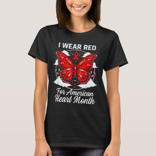 American Heart Disease Awareness Month Ribbon Red  T-shirt (Voorkant)