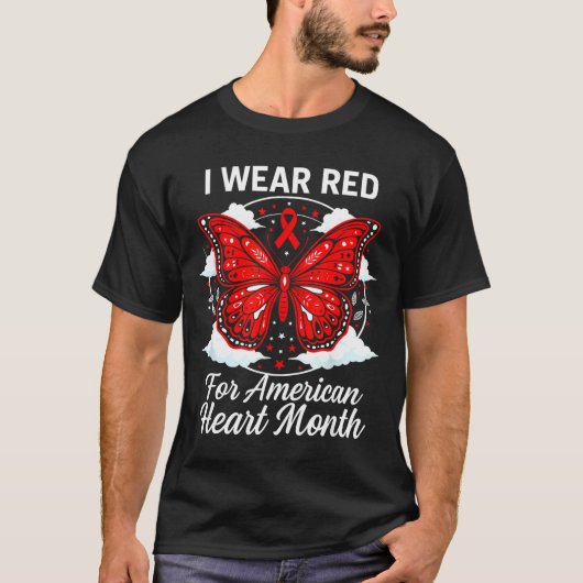 American Heart Disease Awareness Month Ribbon Red  T-shirt (Voorkant)