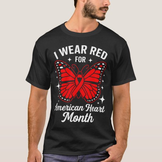 American Heart Disease Awareness Month Ribbon Red  T-shirt (Voorkant)