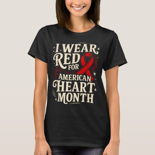 American Heart Disease Awareness Month Ribbon Red  T-shirt (Voorkant)