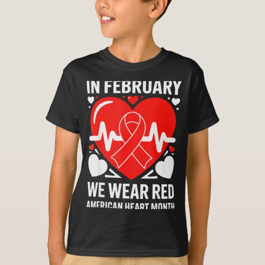 American Heart Disease Awareness Month Ribbon Red  T-shirt (Voorkant)