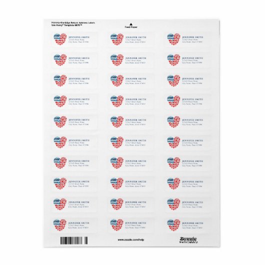 American Heart Flag Retour Adreslabels Etiket (Full Sheet)