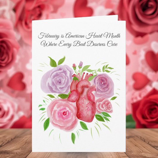American Heart Month Heart Surrounded by Roses Kaart