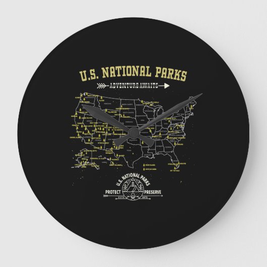 American Hiking Camping Gift - 63 US National Park Grote Klok (Voorkant)