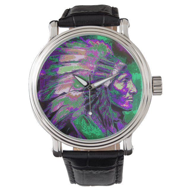 American Indian Chief 3 (Grafische kleuren) Horloge (Voorkant)