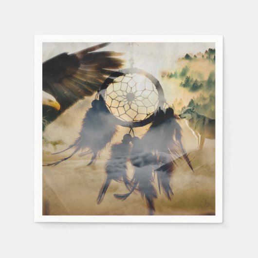 American Indian Dream Catcher, Wolf Eagle Napkins Servet (Voorkant)