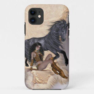 American Indian Princess and Black Horse iPhone 11 Hoesje