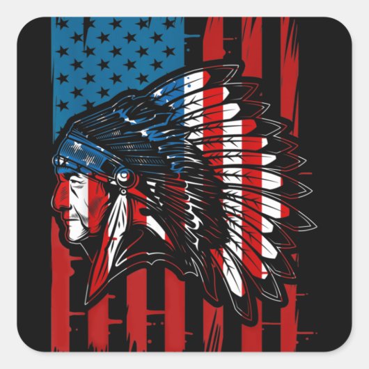 American Indian Roots US Flag Indigenous Native Am Vierkante Sticker (Voorkant)