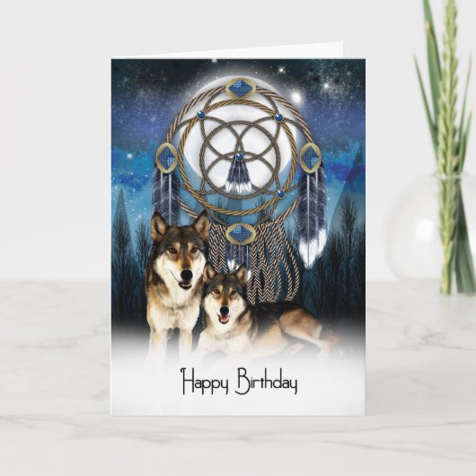 American Indian Style Wolf Birthday Card Kaart (Voorkant)