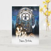 American Indian Style Wolf Birthday Card Kaart (Gele Bloem)