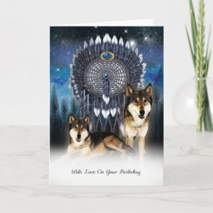 American Indian Style Wolf Birthday Card Kaart
