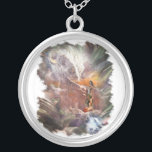 American Indian Wedding Night Vignette Zilver Vergulden Ketting<br><div class="desc">De Amerikaanse Indische bruiloft Nachtelijke surrogaat collage van een Amerikaans Indiaas koppel - ze knielt voor hem op de rode stenen - terwijl zijn hand op haar schouder rust - dit is overdekt op een achtergrond van abstracte veren - in de linkerbovenhoek is een witte buffelwolkenvignet dat uit de veer...</div>