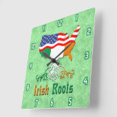 American Irish Roots Square Wall Clock Vierkante Klok (Hoek)