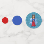 American Juli 4th Angel Holding Vlag Rood Blauw Confetti (Voorkanten)