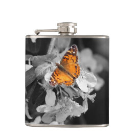 American Lady Butterfly on Blossom Drink Flask Heupfles