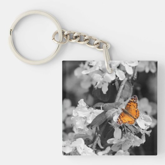 American Lady Butterfly op Apple Blossom Sleutelha Sleutelhanger (Voorkant)