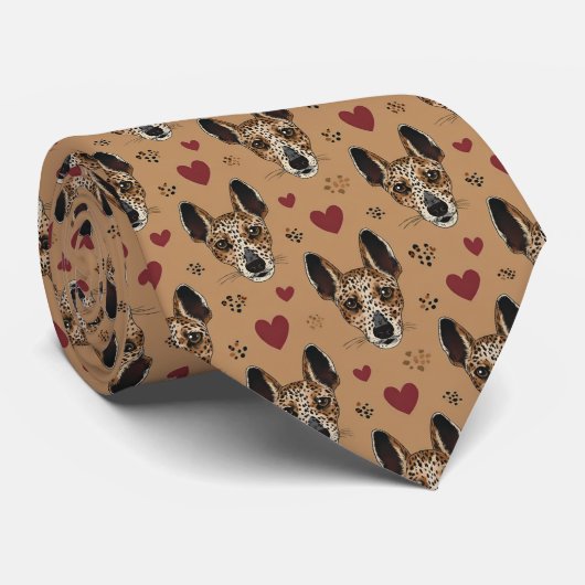 American Leopard Hound Valentine Hearts Pattern Stropdas (Opgerold)
