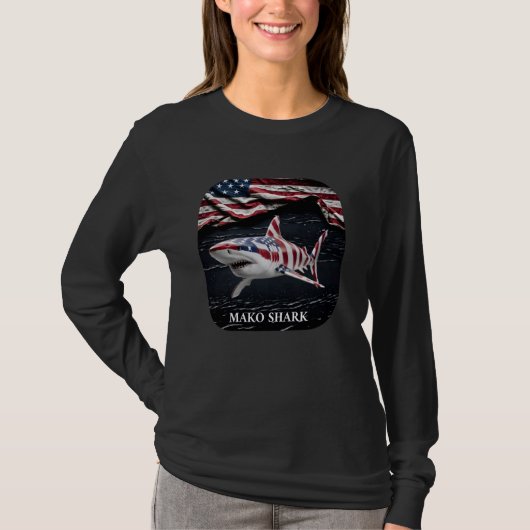 American Mako Shark Patriotic Ocean Awareness T-shirt (Voorkant)