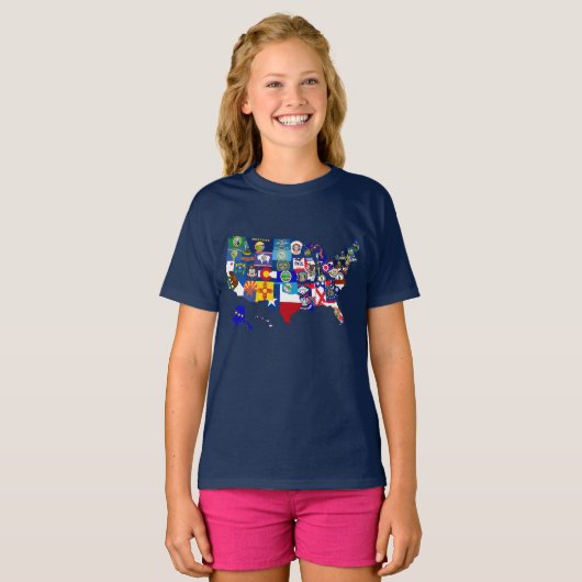 American Map State Flags Mosaic T-shirt (Voorkant volledig)