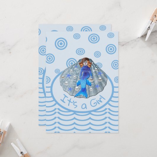 American Mermaid Shell Het is een meisje Kaart (Voorkant / Achterkant in situ)