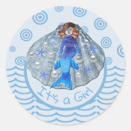 American Mermaid Shell Het is een meisje Ronde Sticker