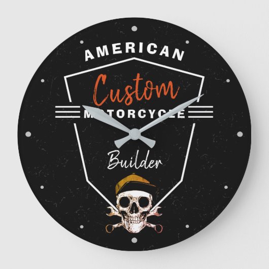 American Motorcycle Builder Custom Mechanic Skull Grote Klok (Voorkant)