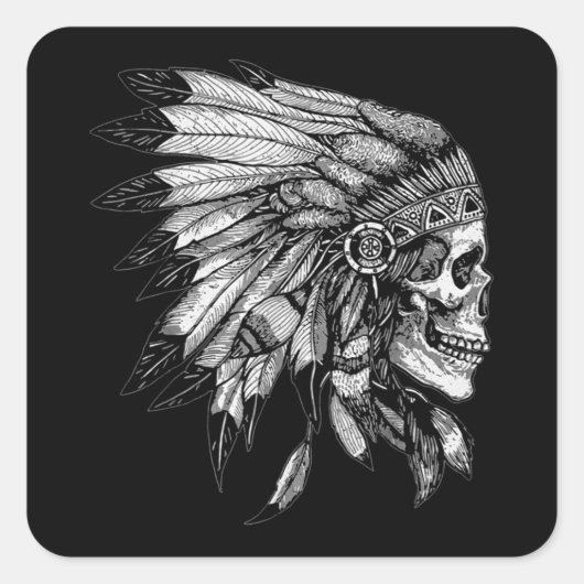 American Motorcycle Skull Native Indian Eagle Chie Vierkante Sticker (Voorkant)