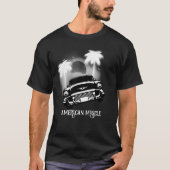 American Muscle Fifties Auto Zwart Wit Palm Zon T-shirt (Voorkant)