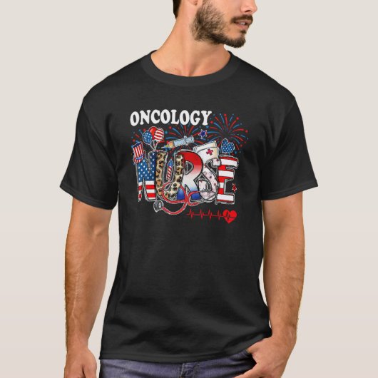 American Oncology Nurse 4th of July Nurse Stethosc T-shirt (Voorkant)