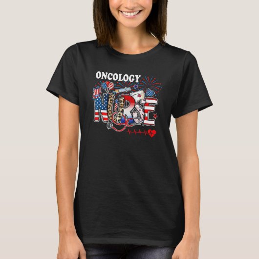American Oncology Nurse 4th of July Nurse Stethosc T-shirt (Voorkant)