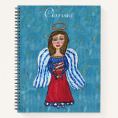 American Patriotic Angel Stars Holding Flag BLue Notitieboek (Voorkant)