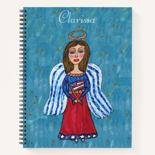 American Patriotic Angel Stars Holding Flag BLue Notitieboek (Voorkant)