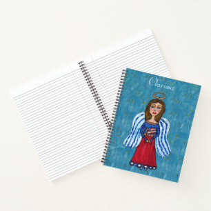 American Patriotic Angel Stars Holding Flag BLue Notitieboek
