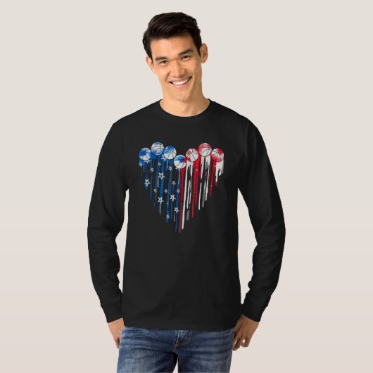 American Patriotic Basketball 4th Of July US Flag  T-shirt (Voorkant volledig)